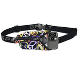 Belt bag with colorful peace sign design and phone case on a white background - SPIbelt Original Running Belt - Whirled Peace