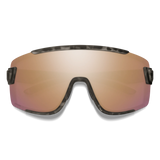 Sunglasses with a reflective lens on a white background - Smith Wildcat Sunglasses - Matte Salt Haze | ChromaPop Rose Gold 