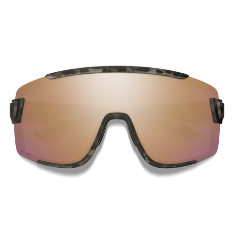 Sunglasses with a reflective lens on a white background - Smith Wildcat Sunglasses - Matte Salt Haze | ChromaPop Rose Gold 