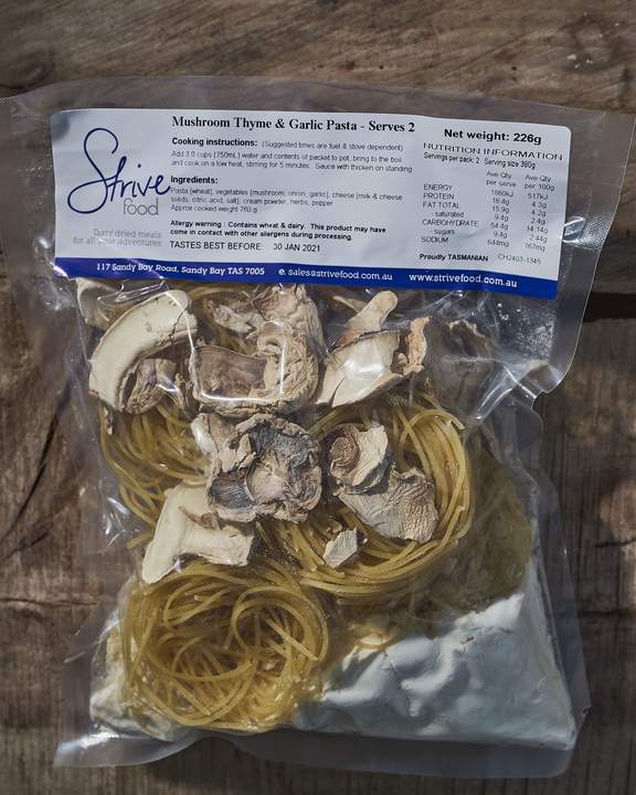 Strive Food Meals - Mushroom Thyme Garlic Pasta - Find Your Feet Australia Hobart Launceston Tasmania