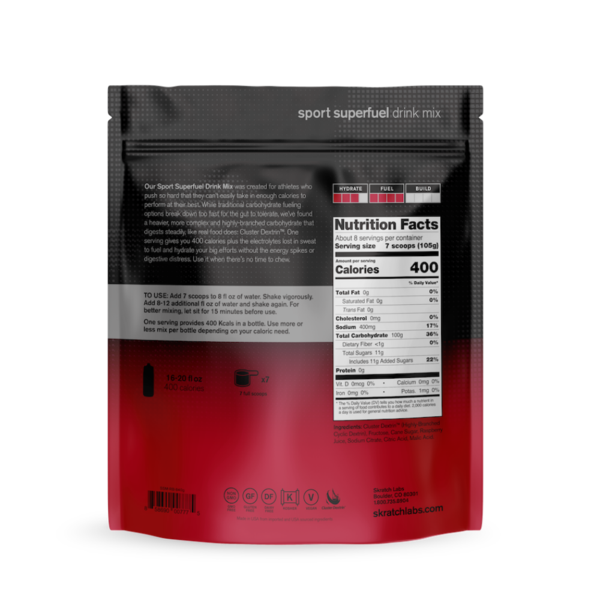 Skratch Labs Sports Superfuel Drink Mix Resealable Pouch 840g - Raspberry - Find Your Feet Australia Hobart Launceston Tasmania